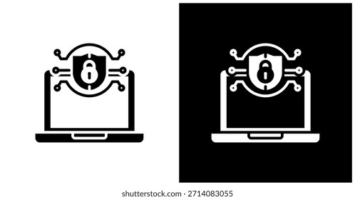 Icono De Seguridad Cibernética En Fondo Blanco Y Negro