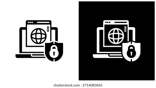 Icono De Seguridad Cibernética En Fondo Blanco Y Negro