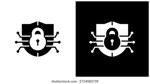 Icono De Seguridad Cibernética En Fondo Blanco Y Negro