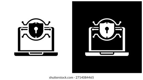 Icono De Seguridad Cibernética En Fondo Blanco Y Negro