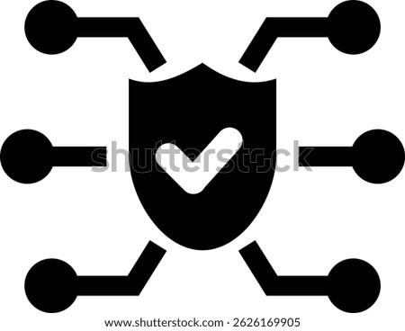 cyber security icon. shield with network. icon related to device, protect, computer technology. flat line icon stylea black and white icon of a shield with check marks