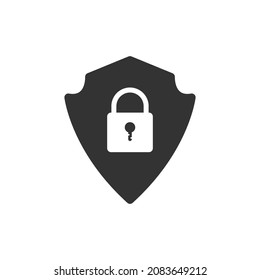 Cyber security icon. Shield and padlock icon. Flat design vector illustration isolated on white background.