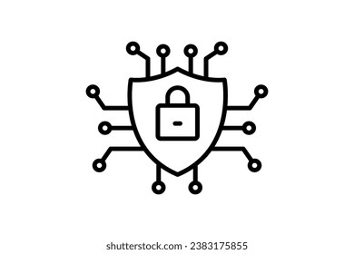 cyber security icon. shield with padlock and network. icon related to device, protect, computer technology. line icon style. simple vector design editable