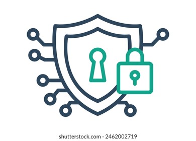 cyber security icon. shield with padlock. icon related to information technology. line icon style. technology element vector illustration