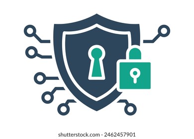 ícono de seguridad cibernética. escudo con candado. ícono relacionado con tecnología de la información. estilo de ícono sólido. elemento de tecnología Ilustración vectorial