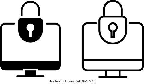 cyber security icon, sign, or symbol in glyph and line style isolated on transparent background. Vector illustration