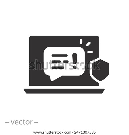 cyber security icon, threat detection response, attack caution cloud, flat symbol on white background - vector illustration