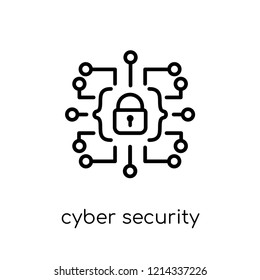 Cyber security icon. Trendy modern flat linear vector Cyber security icon on white background from thin line Internet Security and Networking collection, editable outline stroke vector illustration