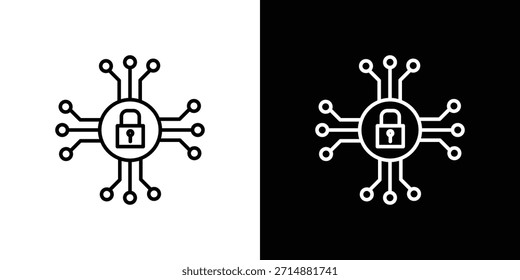 Icono de seguridad cibernética en estilo de línea de trazo de moda. Conjunto de Vector de icono de Sitio web.