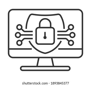 Cyber security icon vector. Hud elements, lock, shield sign are shown on white background for banner, website.