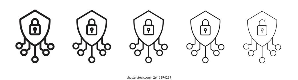 Cyber security icon vector outline set illustration sign