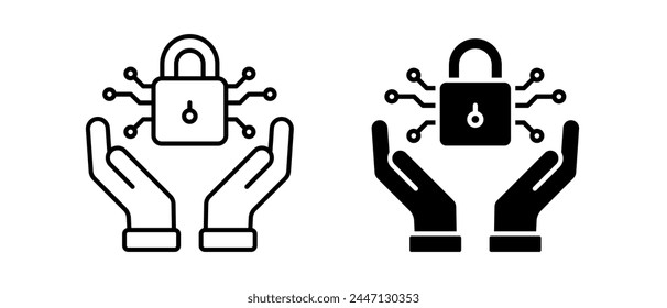 Cyber security icon vector set. System lock with hand