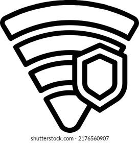 Icono de ciberseguridad wifi o red que está protegida de ataques externos simbolizados por señal y escudo wifi.