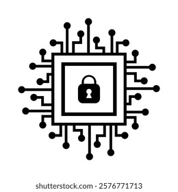 Cyber security icon.Online privacy vector circuit board of Secure network connection with Password Lock and CPU microchip.flat style vector illustration editable isolated design.