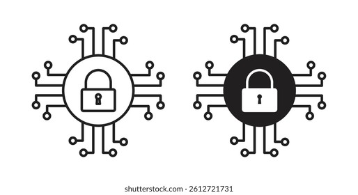Cyber security icons in black fill and line style