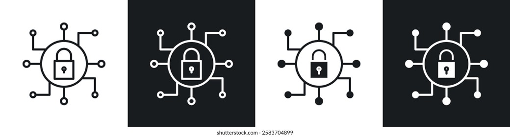 Cyber security icons collection in black and white filled and line versions