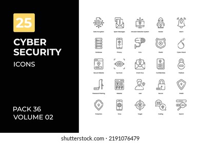  Colección de iconos de ciberseguridad. Set contiene iconos como Ciberseguridad, Control de acceso, Backup de datos y más