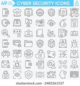 cyber security icons for security development line icons