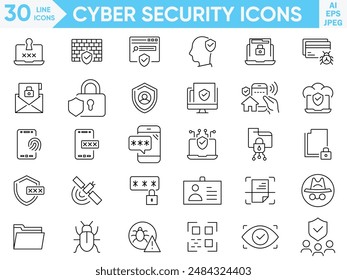 cyber security icons for security development line icons