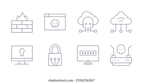 Iconos de ciberseguridad. Trazo editable. Conteniendo cortafuegos, hacker, hacking, virtual, lock, padlock, contraseña, wifi.