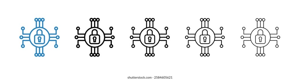 Cyber security icons in five different stroke sizes