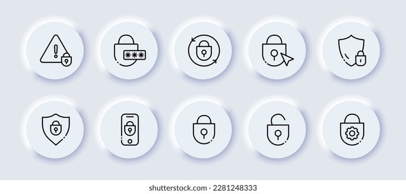 Cyber-Sicherheitssymbole. Zeilensymbol, schwarz, Symbole für Cybersicherheit eingestellt. Vektorgrafik.