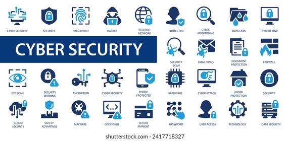 Cyber security icons set. Computer and internet security symbols icons set. Modern outline elements, graphic design concepts.