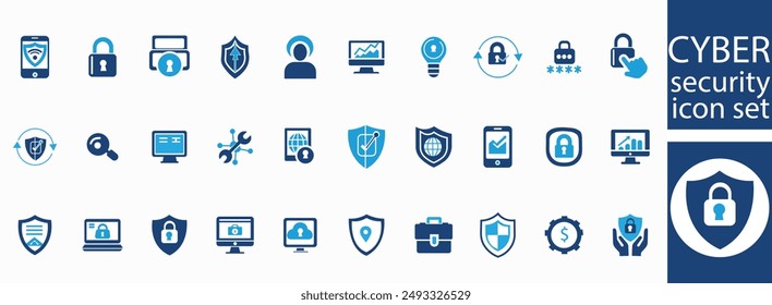 Conjunto de iconos de seguridad cibernética. Conjunto de iconos de símbolos de seguridad de ordenador e Internet. Elementos de contorno modernos, conceptos de Diseño gráfico