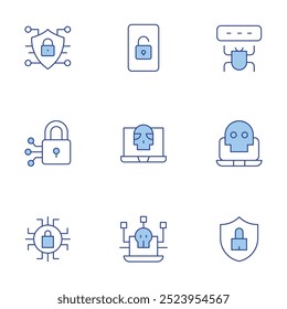 Cyber security icons set. Line Duotone style, editable stroke. bug, cyber security, cybersecurity threats, browser, cyber attack, cyber.