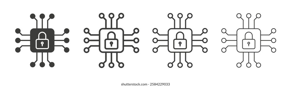 Cyber security icons set. Liner outlined and flat black color