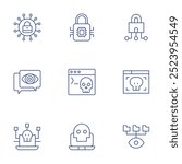 Cyber security icons set. Thin Line style, editable stroke. cyber security, spyware, terminal, threat, cybersecurity threats, spy, cyber.