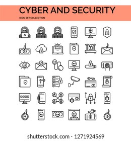 Cyber And Security Icons Set. UI Pixel Perfect Well-crafted Vector Thin Line Icons. The illustrations are a vector.