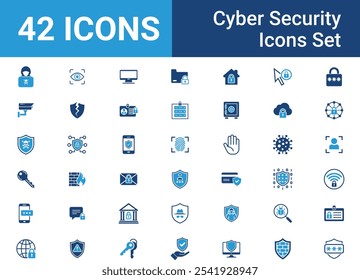 Cyber Security Icons Set Vector Illustration. Protection, Privacy,  Safety. including locks, shields, firewalls, malware