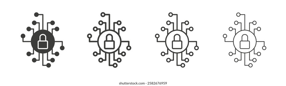 Cyber security icons set vectors graphic designs