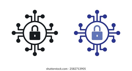 Cyber security icons set vectors black and colored style