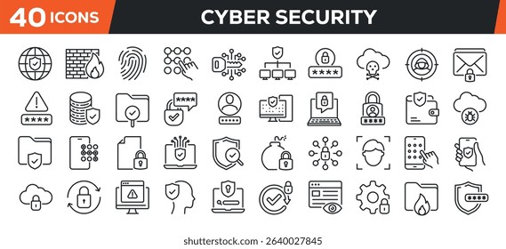 Cyber security icons set. Web line icons collection security, protection, access, privacy. Perfect pixel vector illustration isolated on white background.