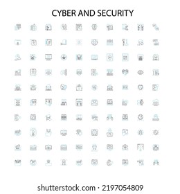 cyber and security icons, signs, outline symbols, concept linear illustration line collection