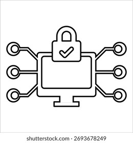 Iconos de seguridad cibernética. Ilustración vectorial de línea simple