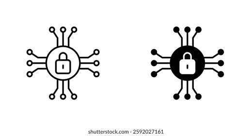 Cyber security icons. stroke line and black solid icons