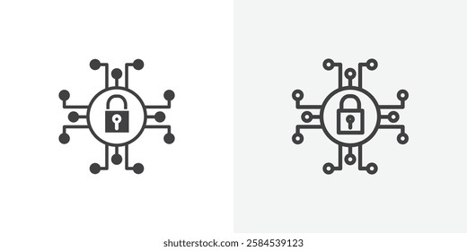 Cyber security icons vectors illustrations in black fill and liner versions
