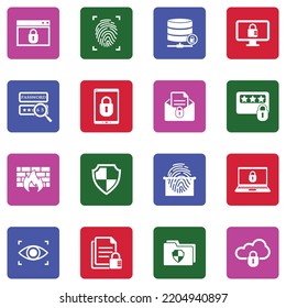 Iconos de ciberseguridad. Colección Llanta Blanca En Cuadrado. Ilustración vectorial.