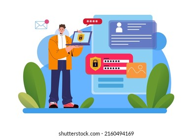Concepto de Ilustración de Ciberseguridad. Ilustración plana aislada en fondo blanco