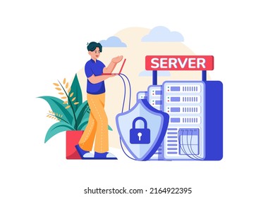 Concepto de Ilustración de Ciberseguridad. Ilustración plana aislada en fondo blanco