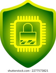 Ilustración de ciberseguridad. Contraseña de Padlock de la tecnología para la ciberseguridad. Icono de candado y escudo con microchip para el diseño de cibertecnología. Contraseña bloqueada para el recurso gráfico 