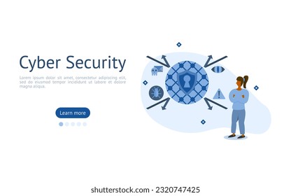 cyber security illustration set. characters using cyber security to protect hacker defense by security system. cyber protection concept. vector illustration.