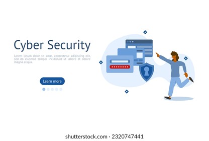 cyber security illustration set. characters using log in system to access personal data on online storage. cyber protection concept. vector illustration.
