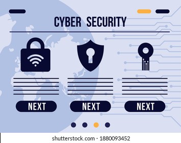 infografía de ciberseguridad con iconos de conjunto seguro diseño de ilustraciones vectoriales
