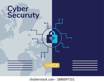 cyber security infographic with wifi in padlock and circuit vector illustration design