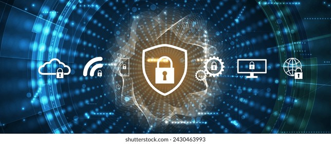 Cyber security and information or network protection. Future cyber technology web services for business and internet project. Vector Art.