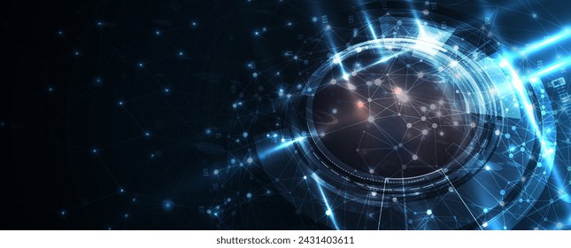 Cybersicherheit und Informationsschutz oder Netzwerkschutz. Zukünftige Cybertechnologie-Webdienste für Unternehmen und Internet-Projekte. In: Vector Art.
